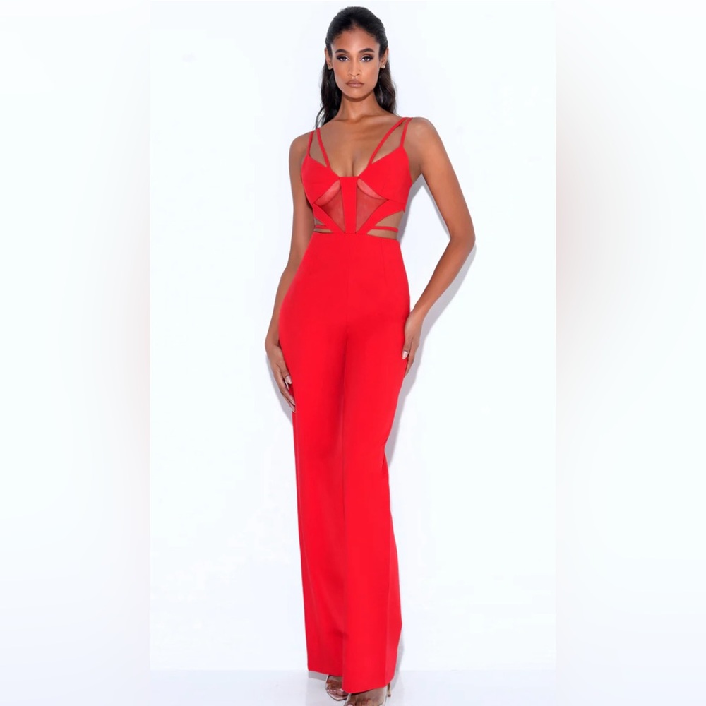 Miss Circle Neva Red Cutout Strappy Jumpsuit in Red size XS